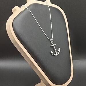 925 Silver Necklace W/ Anchor Ocean Marine Surfer Fishing Anniversary Birthday